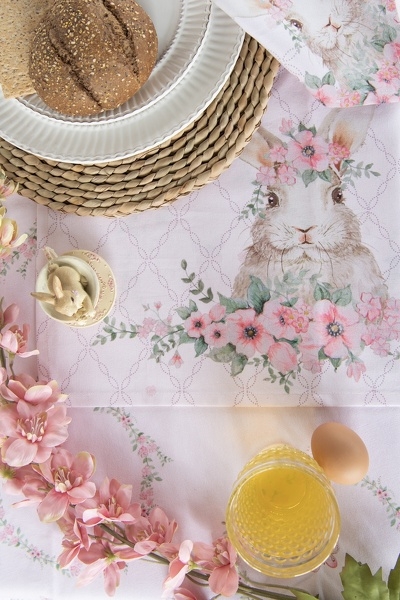 Tischläufer Hase rosa Blumen Ostern